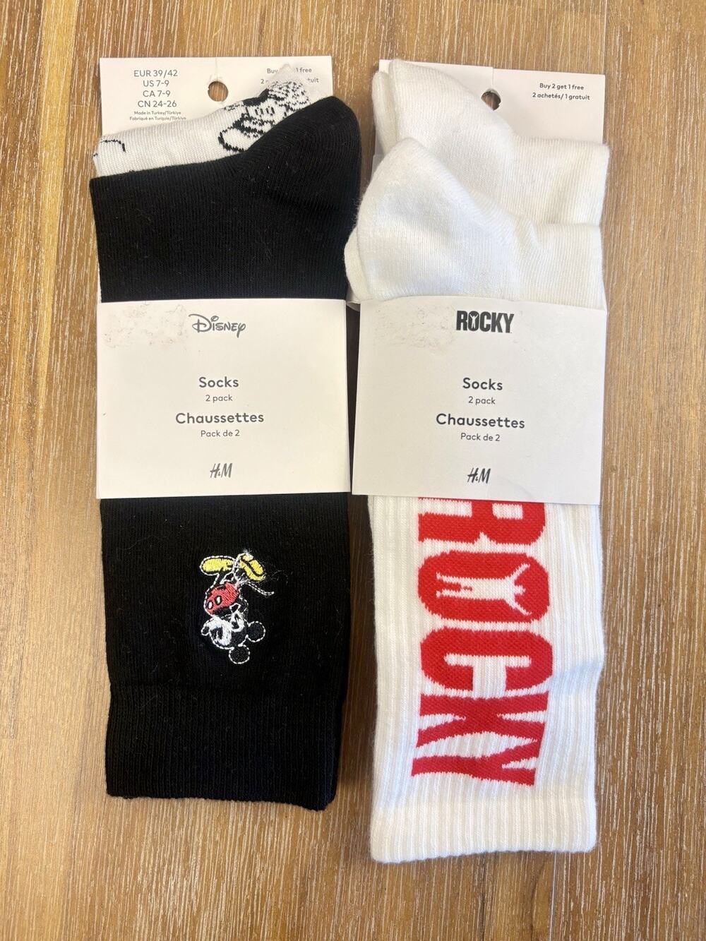 H&M Men’s Rocky Motif Socks 2 Pair / Disney Motif Socks 2 Pair Size 7-9 New